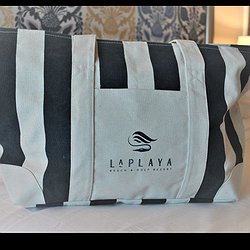 Striped canvas beach bag